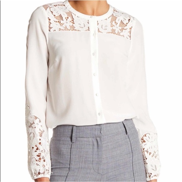 Veronica Beard Alma Embroidered Sleeve Silk Blouse
